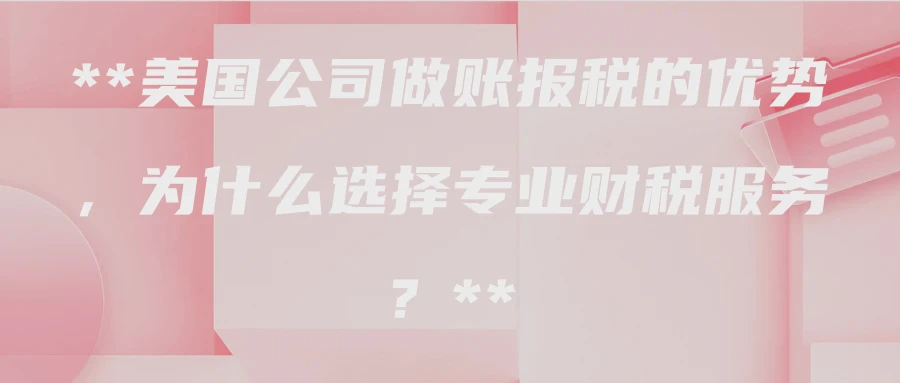 美国公司做账报税的优势，为什么选择专业财税服务？